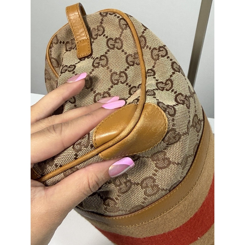 GUCCI Mini Boston Bag Shoulder Bag Canvas Beige Sherry Line Authentic Ladies0037 - Picture 15 of 16